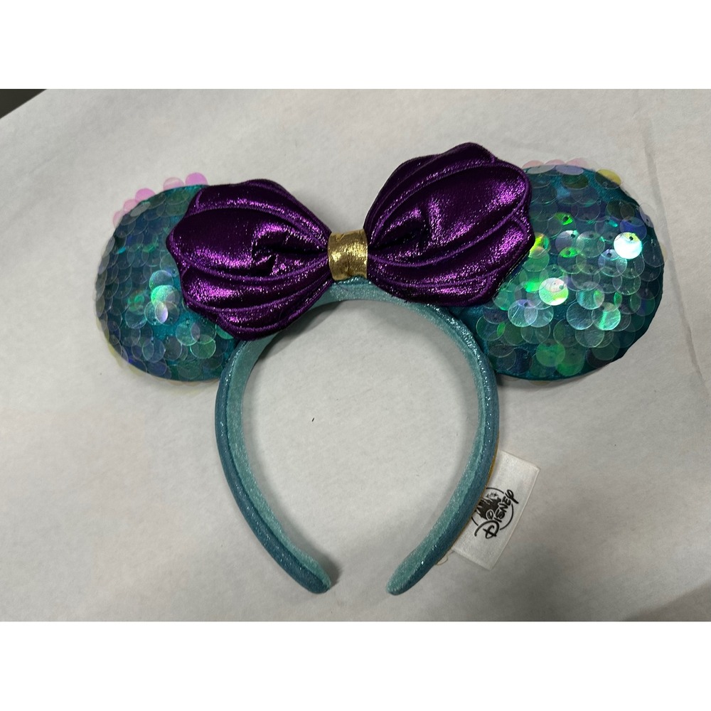 Disney Parks Little Mermaid Ariel Minnie Mouse Ear Headband Sequin Purple Shell